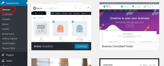 Appearance → Themes