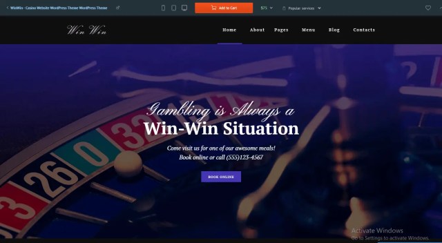 Preview screenshots of WinWin - Casino Website WordPress Theme