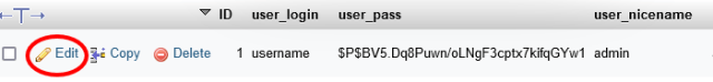 reset wordpress password phpmyadmin