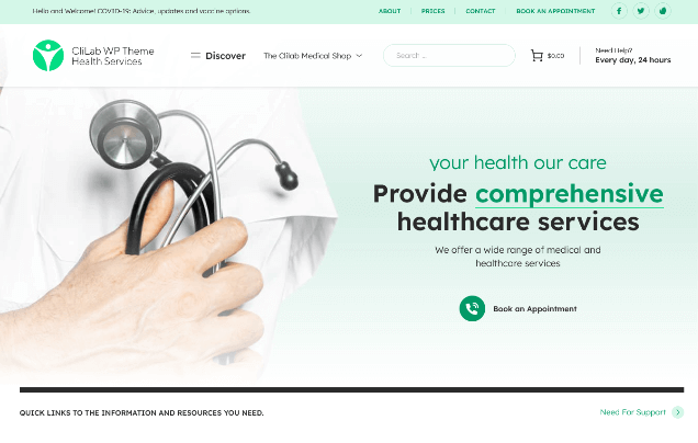 CliLab: A Ultimate Medical Center Website Layout