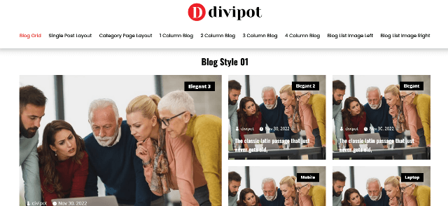 Divi: A Masonry Layout Template
