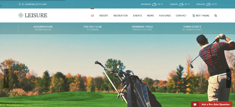 Hotel Leisure: A Modern WordPress Theme for Golf Resorts