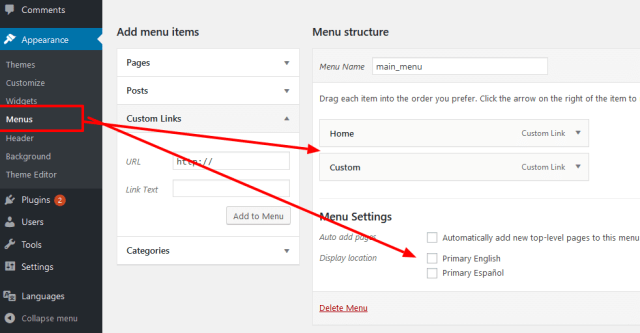 Set wordpress navigation bar