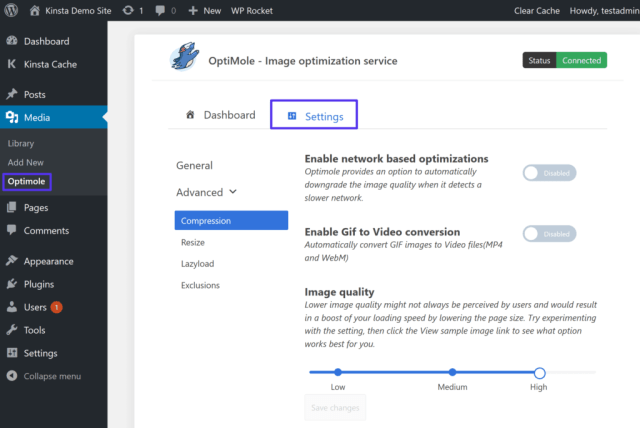 Optimole configure