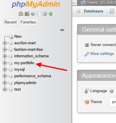 Select the WordPress database