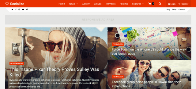 Socialize WordPress BuddyPress theme