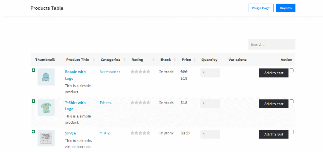 WordPress WooCommerce Product Table By Wpvast