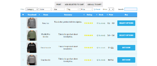 WooCommerce Product Table By WooBeWoo